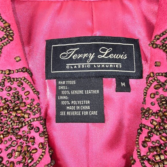 VTG Suede Jacket Coat Fuschia Sz M Long Sleeve Wooden beads Bohemian Hippie Fall - Picture 5 of 6